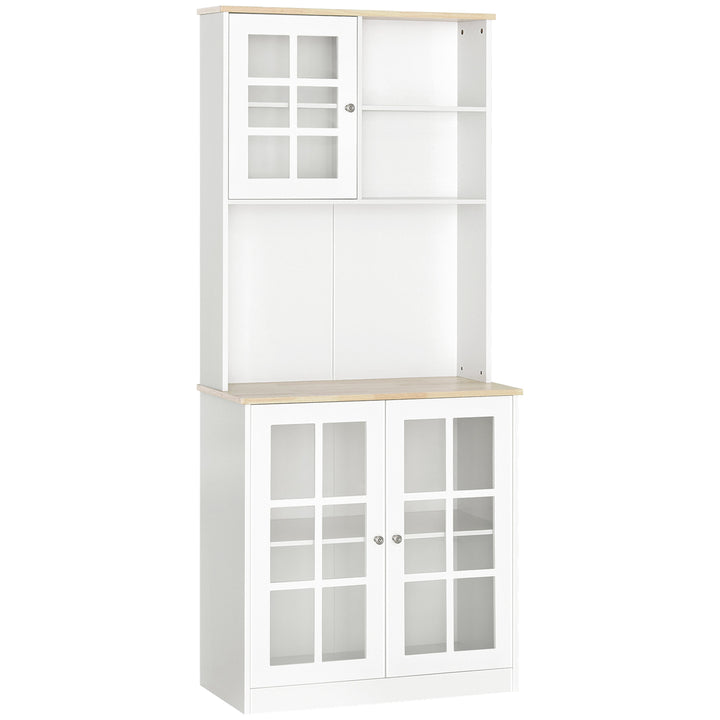 Kitchen Pantry Hutch Buffet Storage Unit w/ Cabinets Shelves & Appliance Stand - White & Oak
