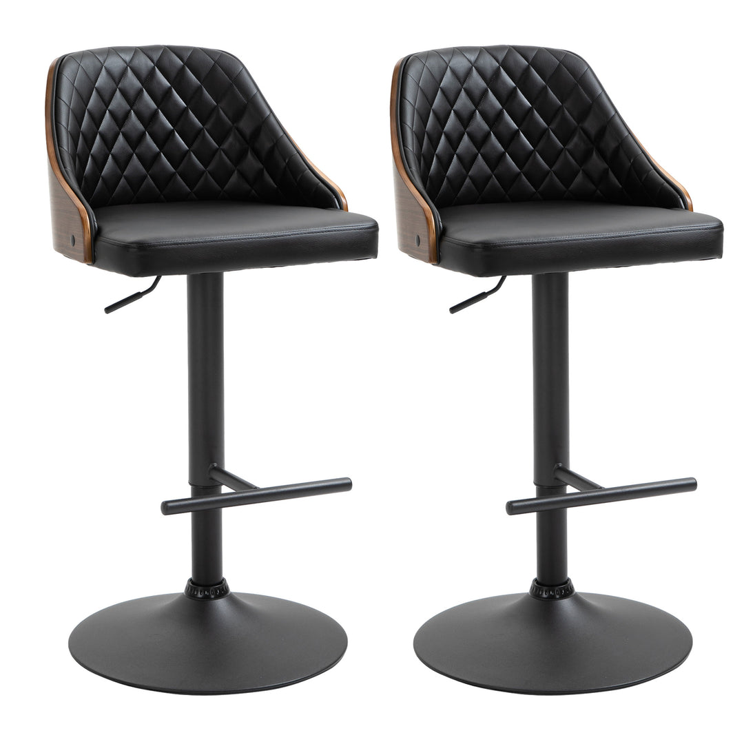 Set of 2 Modern Faux Leather Diamond Tufted Adjustable Bar Stools w/ Footrests - Coffee & Black