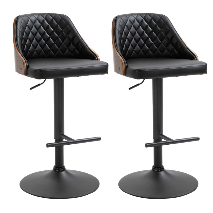Set of 2 Modern Faux Leather Diamond Tufted Adjustable Bar Stools w/ Footrests - Coffee & Black