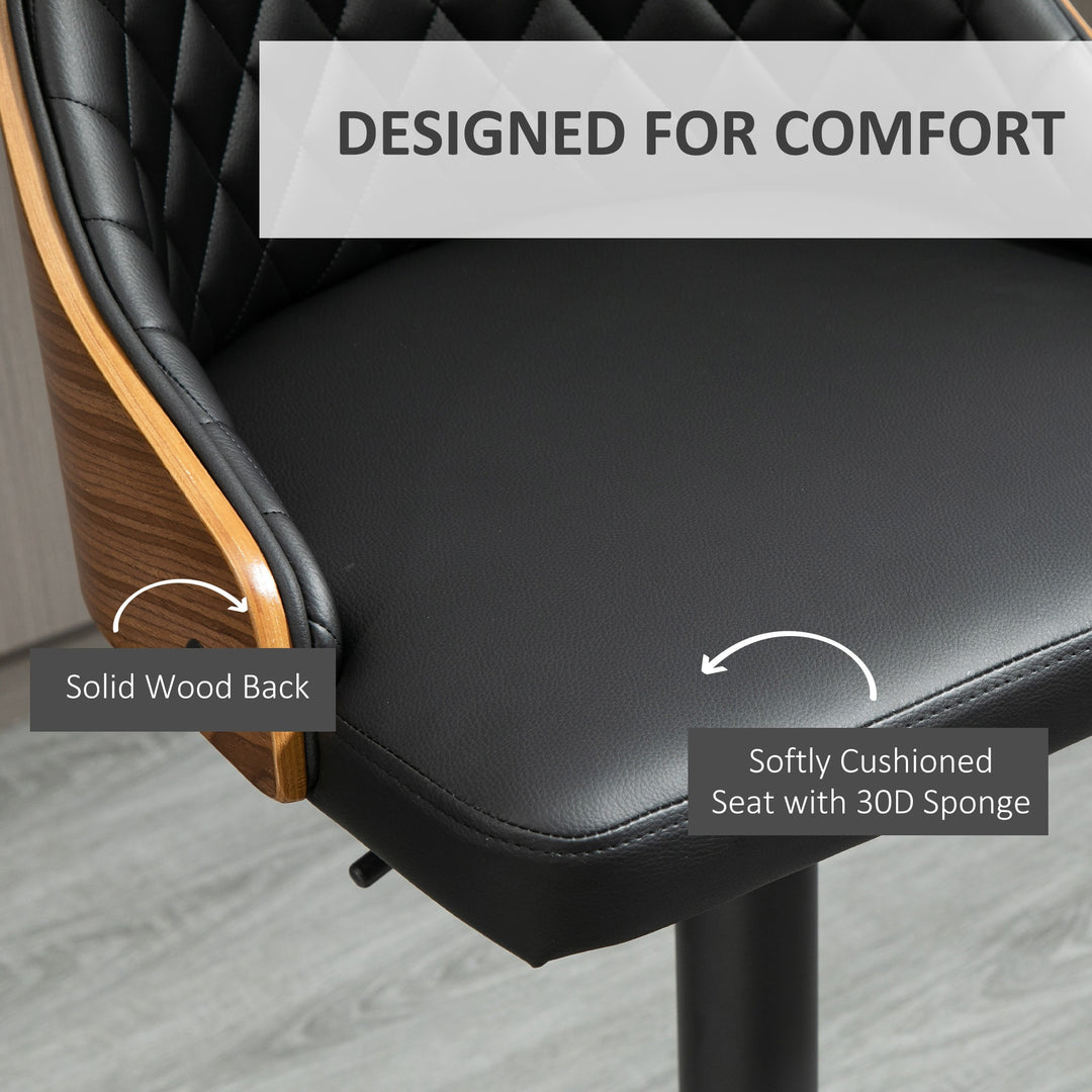 Set of 2 Modern Faux Leather Diamond Tufted Adjustable Bar Stools w/ Footrests - Coffee & Black