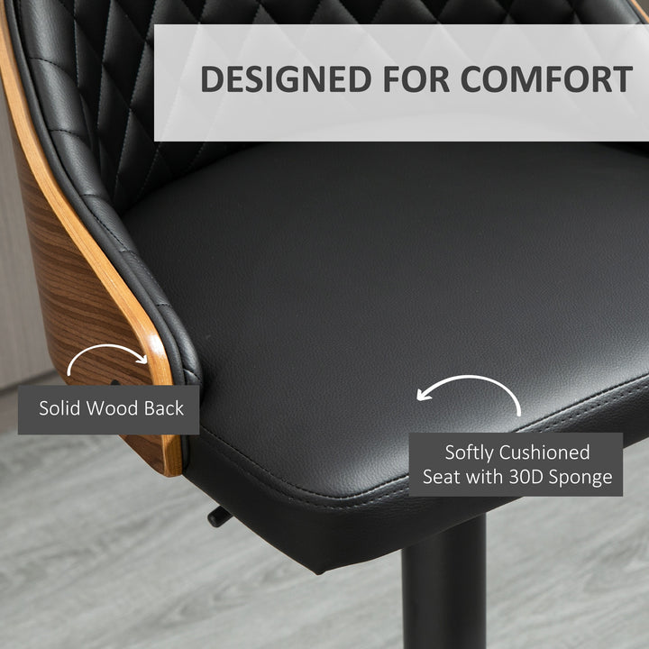 Set of 2 Modern Faux Leather Diamond Tufted Adjustable Bar Stools w/ Footrests - Coffee & Black