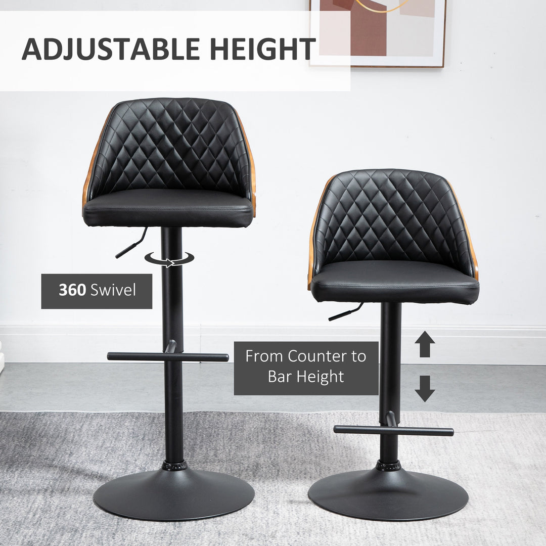 Set of 2 Modern Faux Leather Diamond Tufted Adjustable Bar Stools w/ Footrests - Coffee & Black