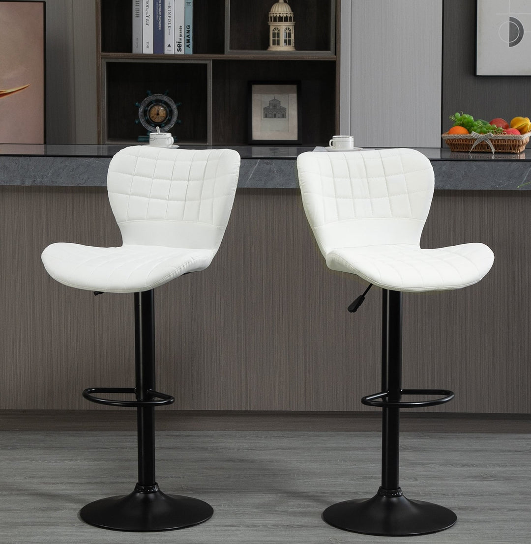 Set of 2 Modern Adjustable Tufted Faux Leather Bar Stools w/ Footrests for Kitchen Pub - White