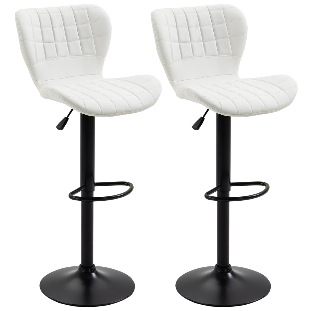 Set of 2 Modern Adjustable Tufted Faux Leather Bar Stools w/ Footrests for Kitchen Pub - White
