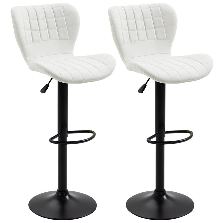 Set of 2 Modern Adjustable Tufted Faux Leather Bar Stools w/ Footrests for Kitchen Pub - White