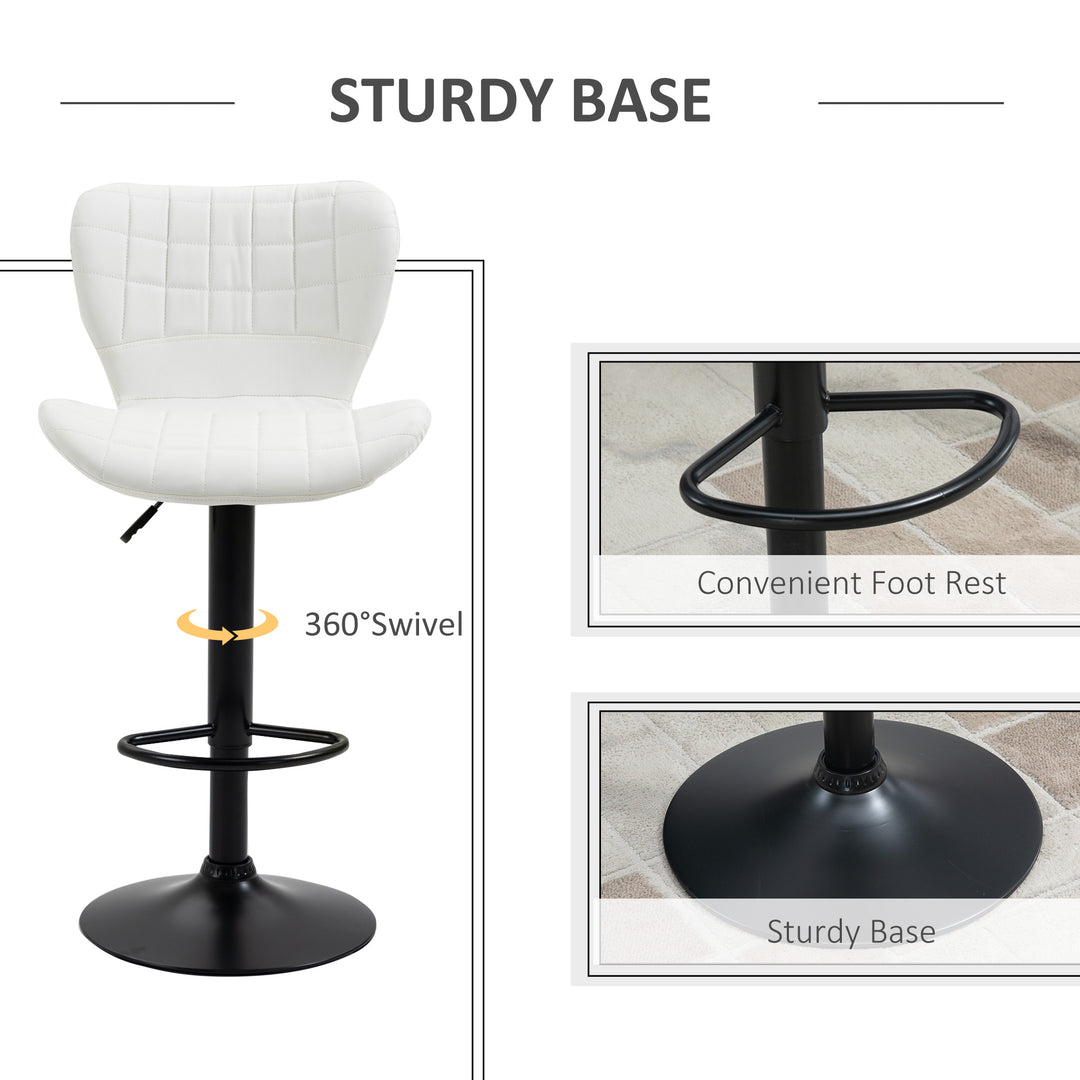 Set of 2 Modern Adjustable Tufted Faux Leather Bar Stools w/ Footrests for Kitchen Pub - White