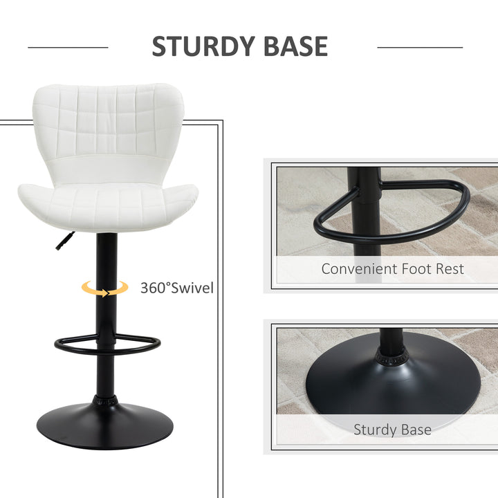 Set of 2 Modern Adjustable Tufted Faux Leather Bar Stools w/ Footrests for Kitchen Pub - White
