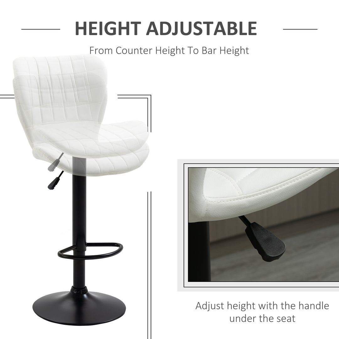 Set of 2 Modern Adjustable Tufted Faux Leather Bar Stools w/ Footrests for Kitchen Pub - White