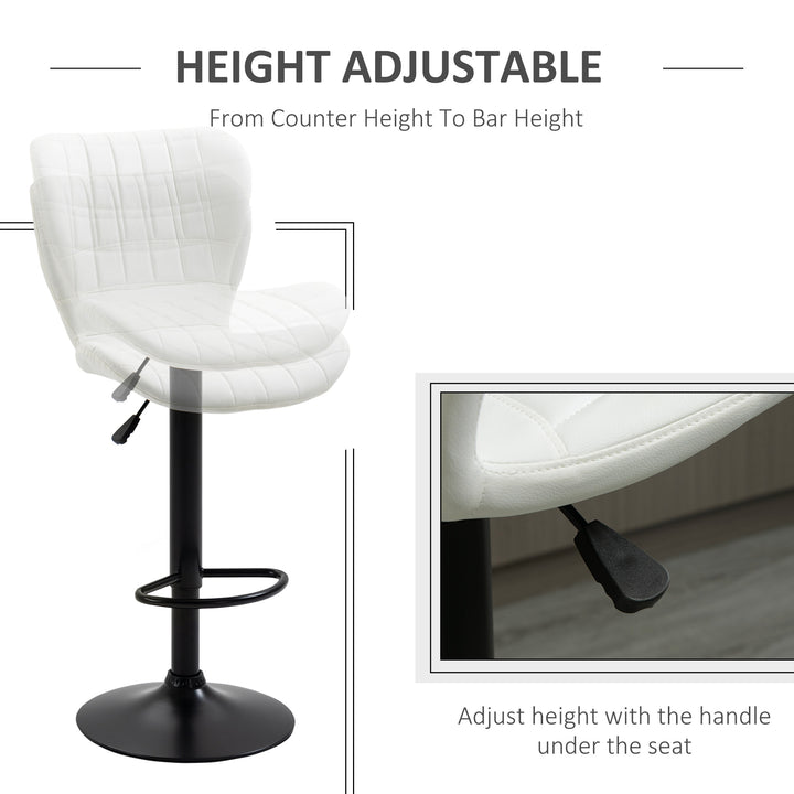 Set of 2 Modern Adjustable Tufted Faux Leather Bar Stools w/ Footrests for Kitchen Pub - White