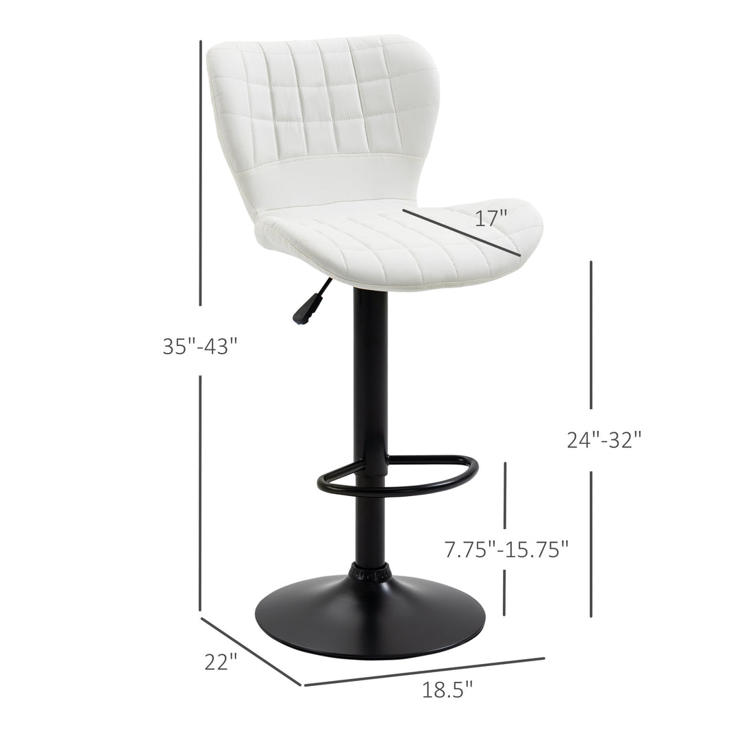 Set of 2 Modern Adjustable Tufted Faux Leather Bar Stools w/ Footrests for Kitchen Pub - White