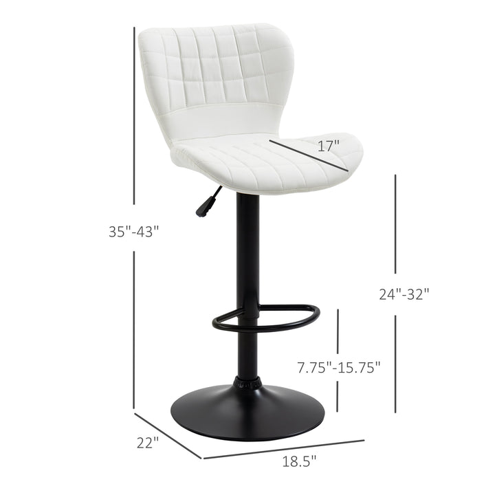 Set of 2 Modern Adjustable Tufted Faux Leather Bar Stools w/ Footrests for Kitchen Pub - White