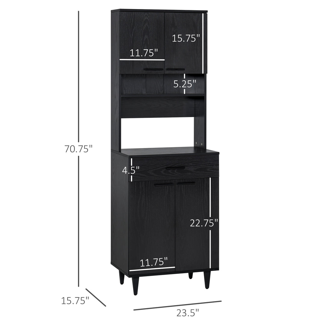 Large Modern Kitchen Buffet Hutch Cupboard w/ Drawer 2 Cabinets & Appliance Stand - Black