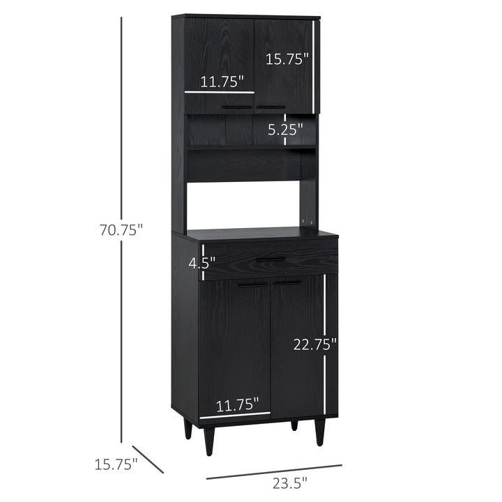 Large Modern Kitchen Buffet Hutch Cupboard w/ Drawer 2 Cabinets & Appliance Stand - Black