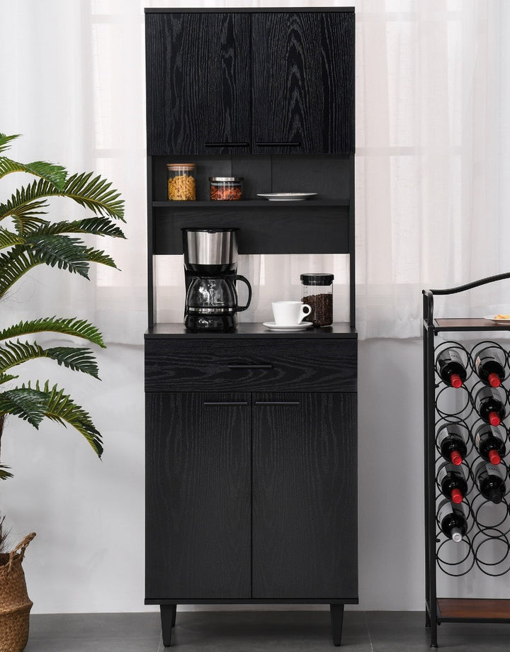Large Modern Kitchen Buffet Hutch Cupboard w/ Drawer 2 Cabinets & Appliance Stand - Black