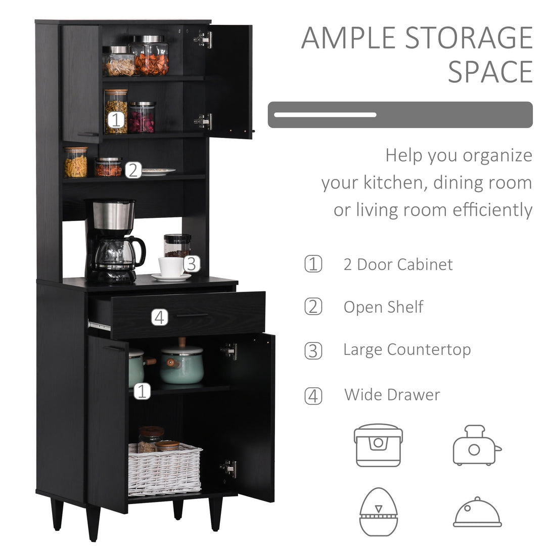 Large Modern Kitchen Buffet Hutch Cupboard w/ Drawer 2 Cabinets & Appliance Stand - Black
