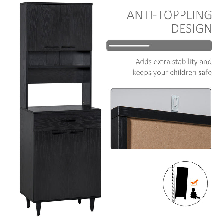Large Modern Kitchen Buffet Hutch Cupboard w/ Drawer 2 Cabinets & Appliance Stand - Black