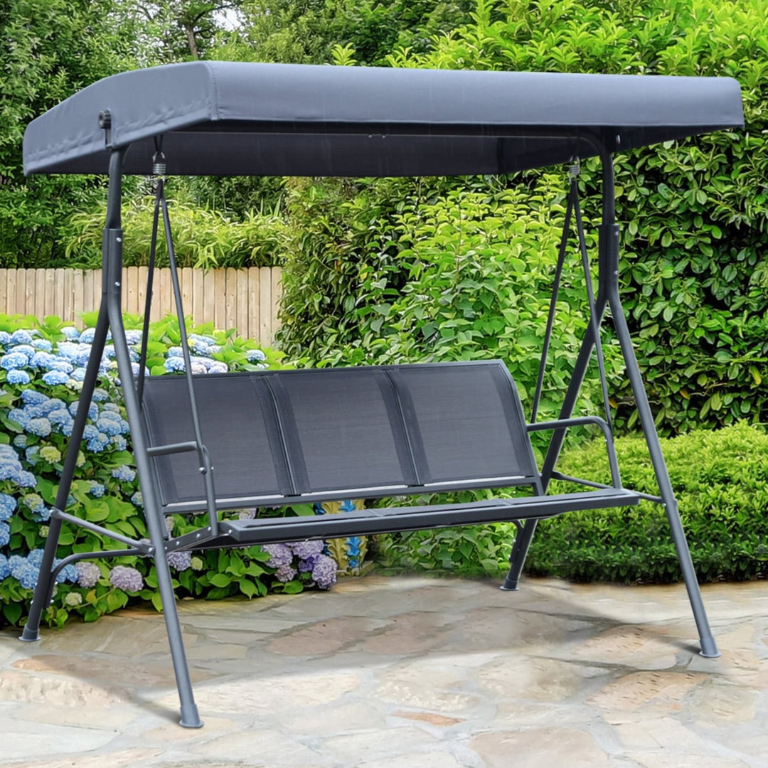 Outdoor 3-Seater Textilene Swing Lounger w/ Adjustable Canopy for Patio Backyard Garden - Grey