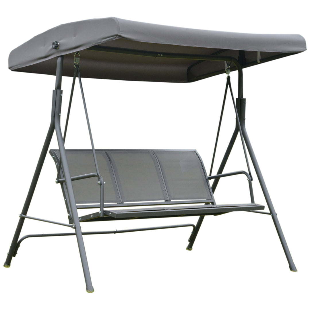 Outdoor 3-Seater Textilene Swing Lounger w/ Adjustable Canopy for Patio Backyard Garden - Grey