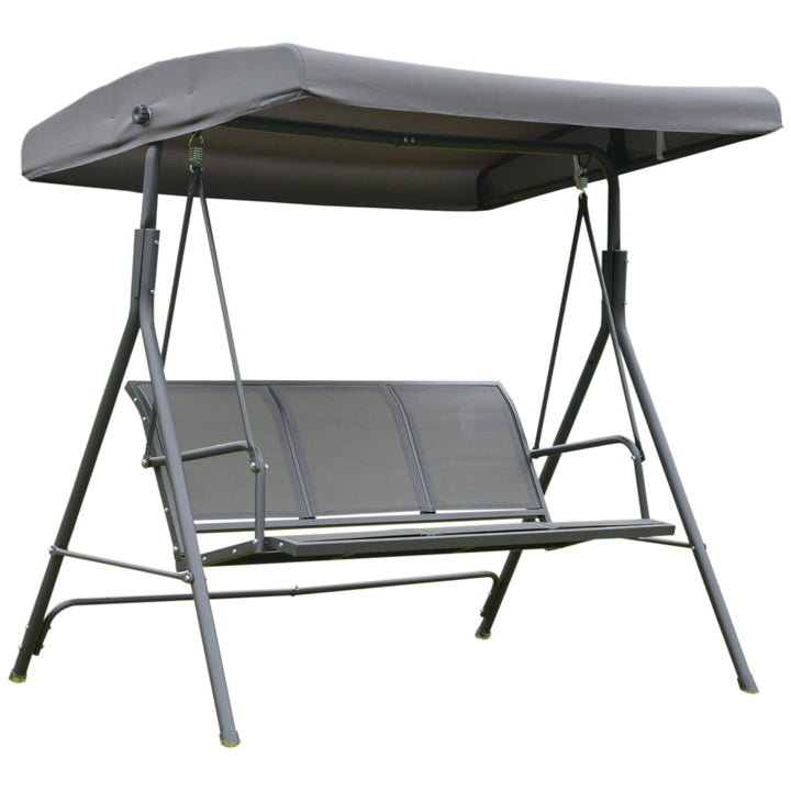 Outdoor 3-Seater Textilene Swing Lounger w/ Adjustable Canopy for Patio Backyard Garden - Grey