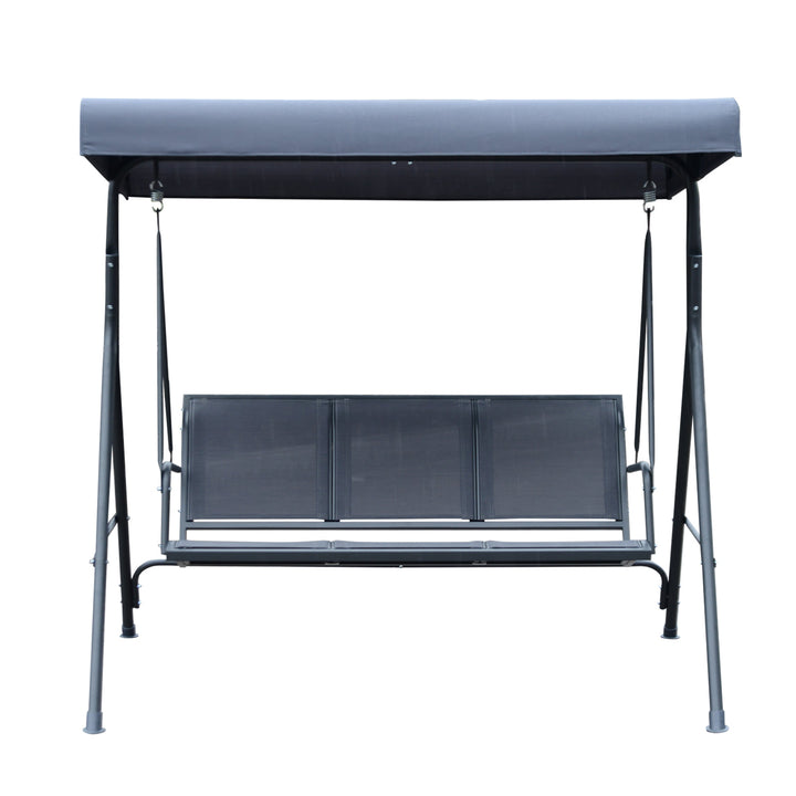 Outdoor 3-Seater Textilene Swing Lounger w/ Adjustable Canopy for Patio Backyard Garden - Grey