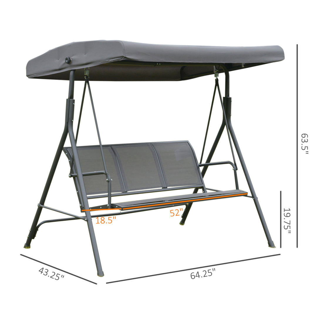 Outdoor 3-Seater Textilene Swing Lounger w/ Adjustable Canopy for Patio Backyard Garden - Grey