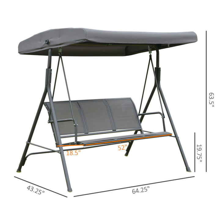 Outdoor 3-Seater Textilene Swing Lounger w/ Adjustable Canopy for Patio Backyard Garden - Grey