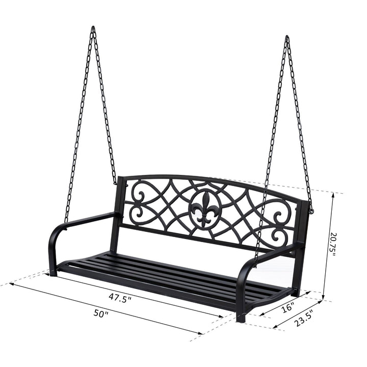 Outdoor 2-Seater Metal Decorative Hanging Swing for Patio Backyard Garden Deck Porch - Black