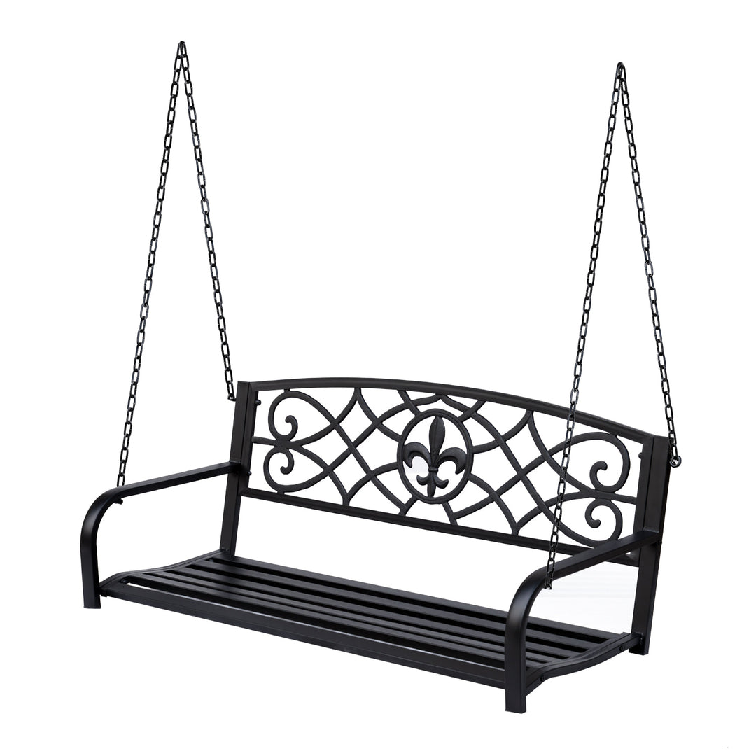Outdoor 2-Seater Metal Decorative Hanging Swing for Patio Backyard Garden Deck Porch - Black