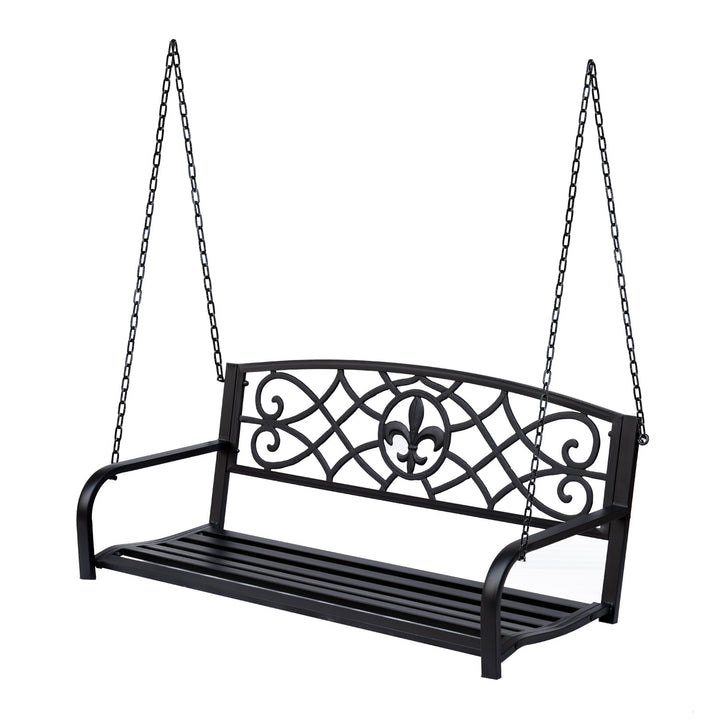 Outdoor 2-Seater Metal Decorative Hanging Swing for Patio Backyard Garden Deck Porch - Black