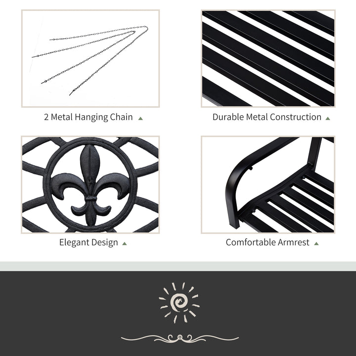 Outdoor 2-Seater Metal Decorative Hanging Swing for Patio Backyard Garden Deck Porch - Black