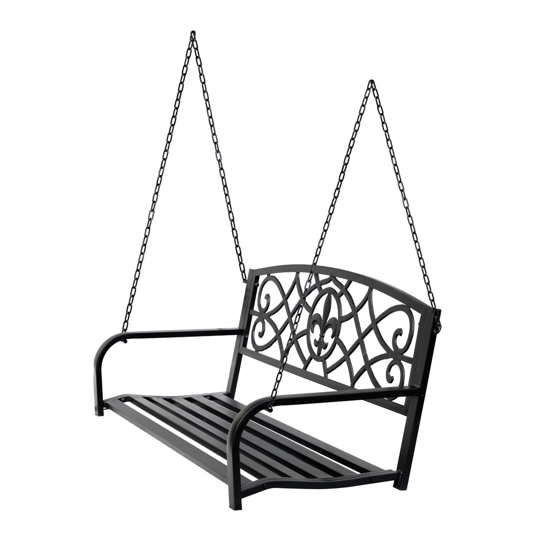 Outdoor 2-Seater Metal Decorative Hanging Swing for Patio Backyard Garden Deck Porch - Black
