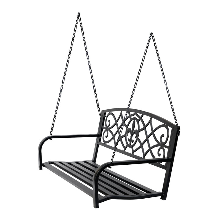 Outdoor 2-Seater Metal Decorative Hanging Swing for Patio Backyard Garden Deck Porch - Black