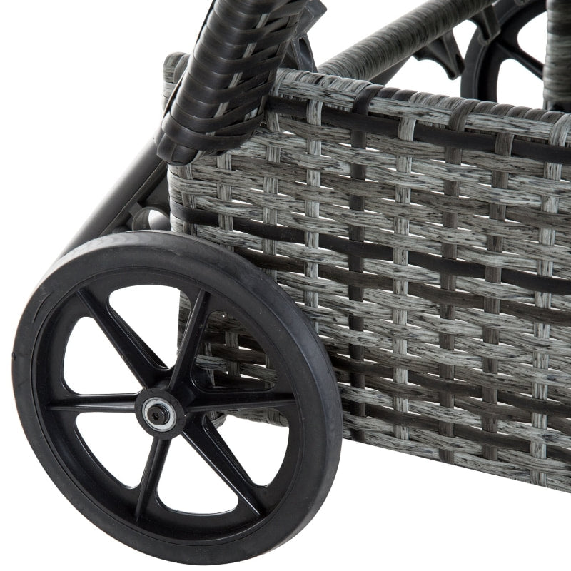 3pc PE Rattan Wicker Sun Lounger Recliner Patio Deck Chaise Set w Cushions, Table, Wheels, Grey