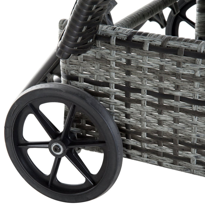 3pc PE Rattan Wicker Sun Lounger Recliner Patio Deck Chaise Set w Cushions, Table, Wheels, Grey