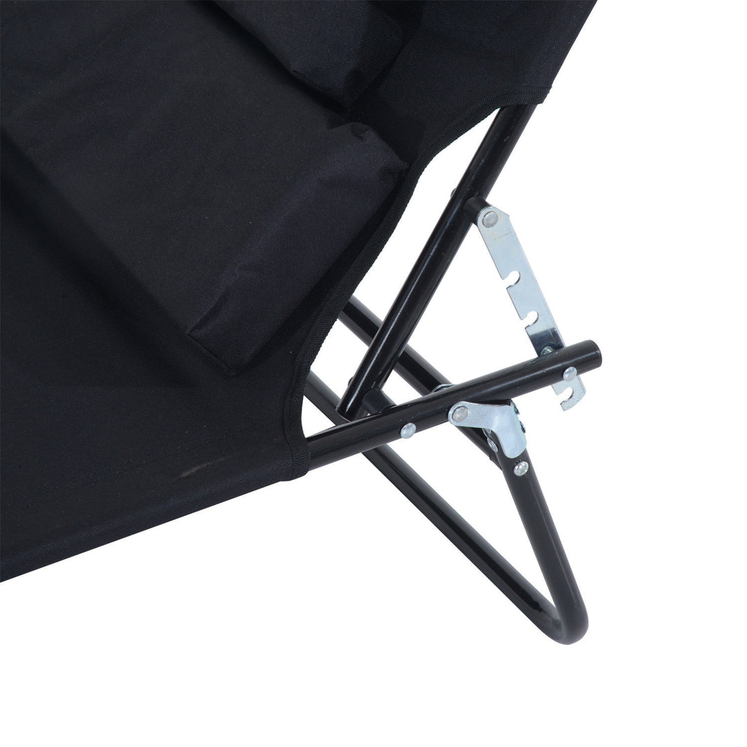 Folding Chaise Recline Sun Lounger w Pillow and Face Reading Hole, Beach Patio Pool Deck, Black