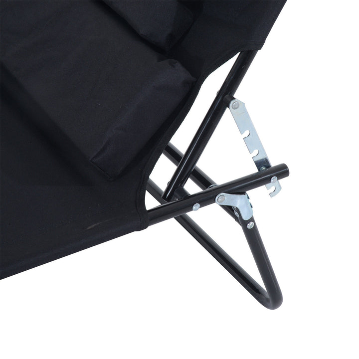 Folding Chaise Recline Sun Lounger w Pillow and Face Reading Hole, Beach Patio Pool Deck, Black