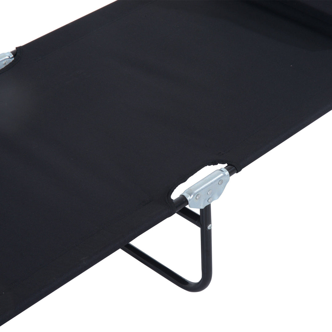 Folding Chaise Recline Sun Lounger w Pillow and Face Reading Hole, Beach Patio Pool Deck, Black