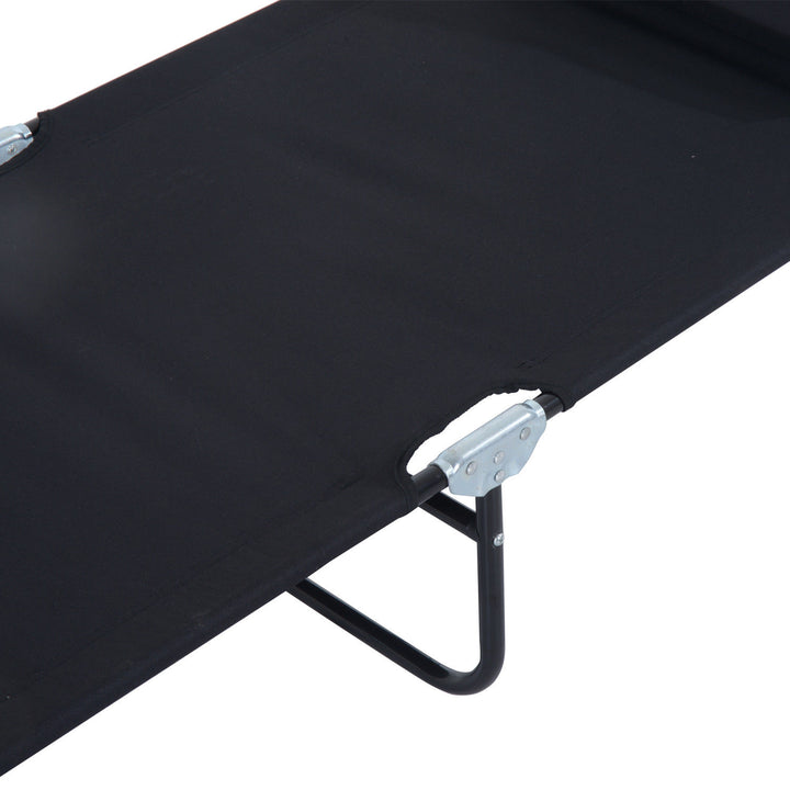 Folding Chaise Recline Sun Lounger w Pillow and Face Reading Hole, Beach Patio Pool Deck, Black