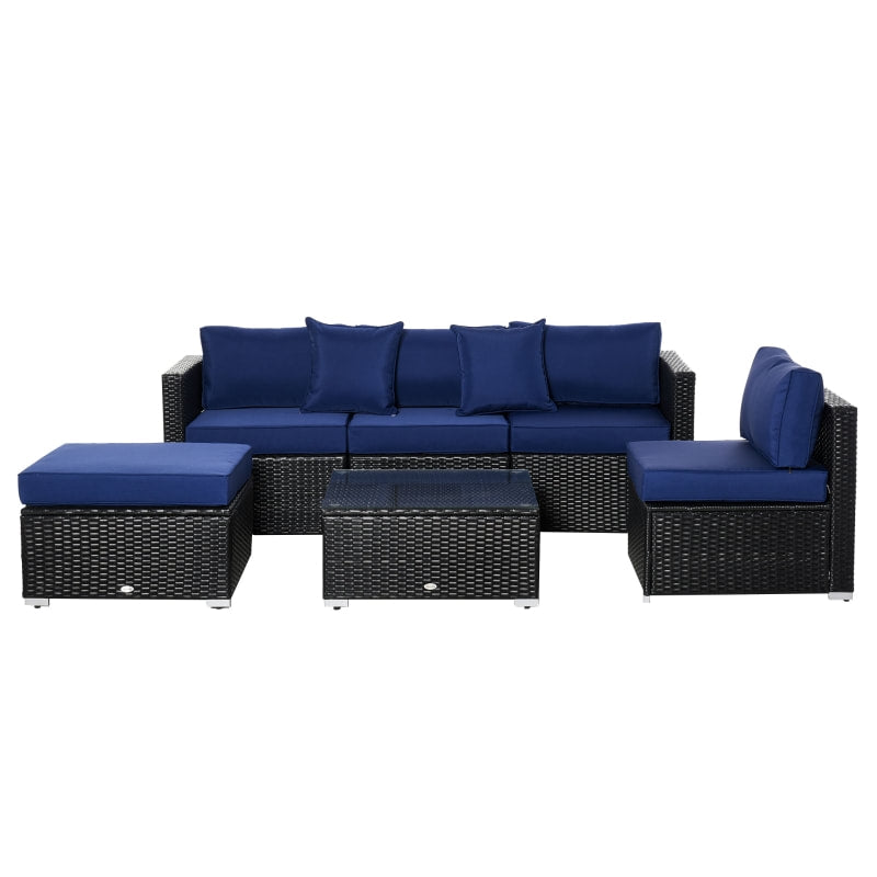 6pc PE Rattan Wicker Conversation Sectional Sofa Patio Seating Set w/ Cushions – Black, Blue