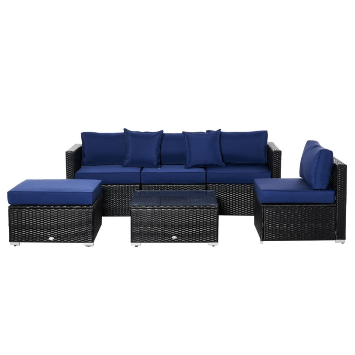 6pc PE Rattan Wicker Conversation Sectional Sofa Patio Seating Set w/ Cushions – Black, Blue