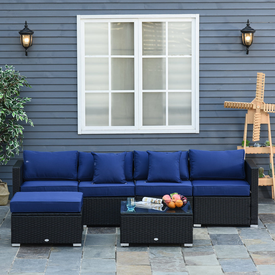 6pc PE Rattan Wicker Conversation Sectional Sofa Patio Seating Set w/ Cushions – Black, Blue