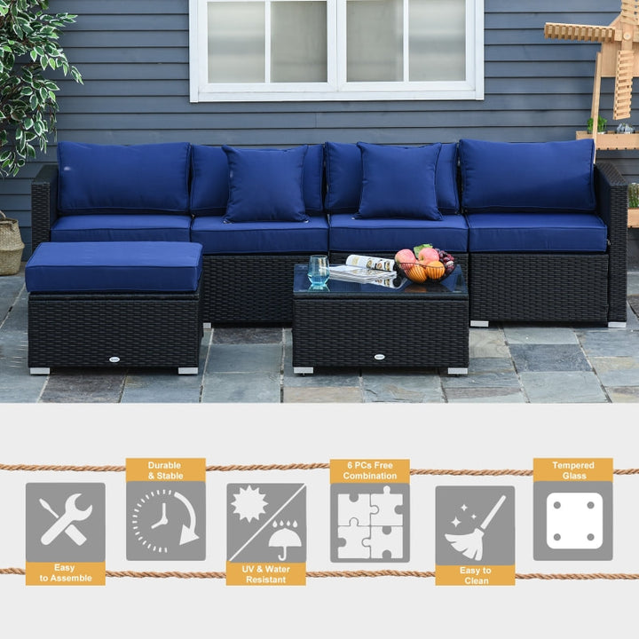 6pc PE Rattan Wicker Conversation Sectional Sofa Patio Seating Set w/ Cushions – Black, Blue