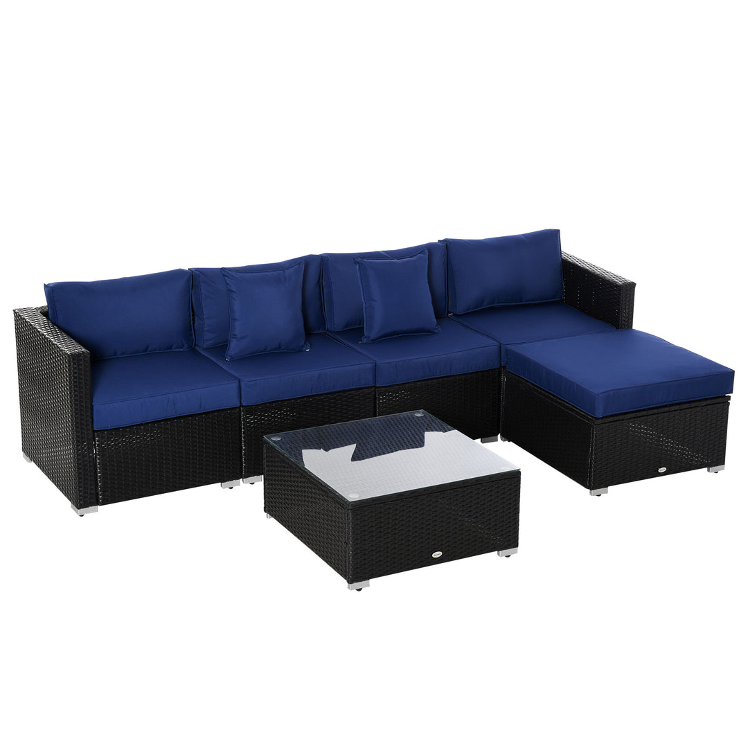 6pc PE Rattan Wicker Conversation Sectional Sofa Patio Seating Set w/ Cushions – Black, Blue