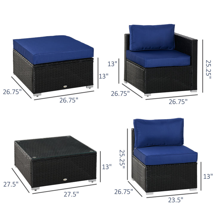 6pc PE Rattan Wicker Conversation Sectional Sofa Patio Seating Set w/ Cushions – Black, Blue