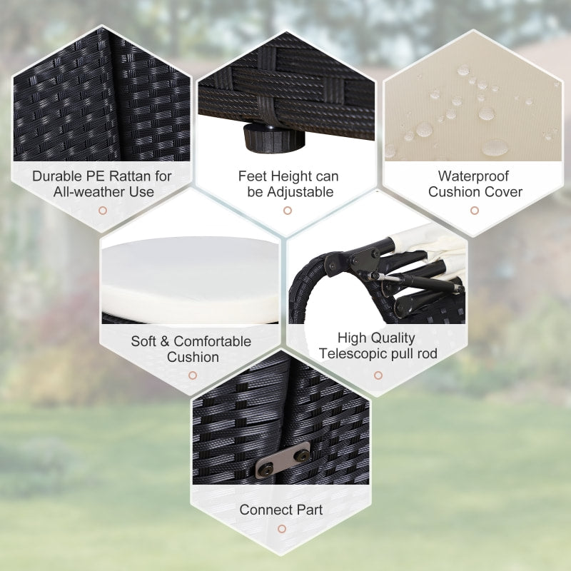 4pc PE Rattan Wicker Round Canopy Daybed Lounge Patio Sofa Set w Cushions - Black, Cream White