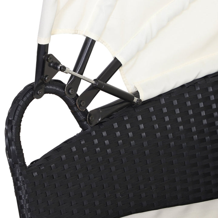 4pc PE Rattan Wicker Round Canopy Daybed Lounge Patio Sofa Set w Cushions - Black, Cream White