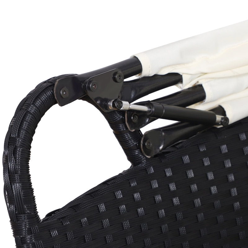 4pc PE Rattan Wicker Round Canopy Daybed Lounge Patio Sofa Set w Cushions - Black, Cream White