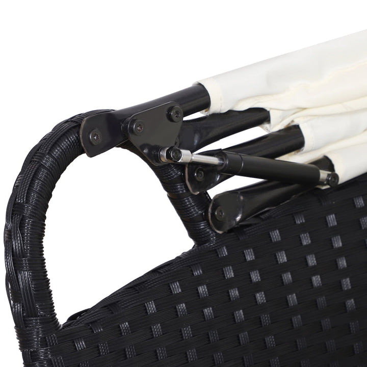 4pc PE Rattan Wicker Round Canopy Daybed Lounge Patio Sofa Set w Cushions - Black, Cream White