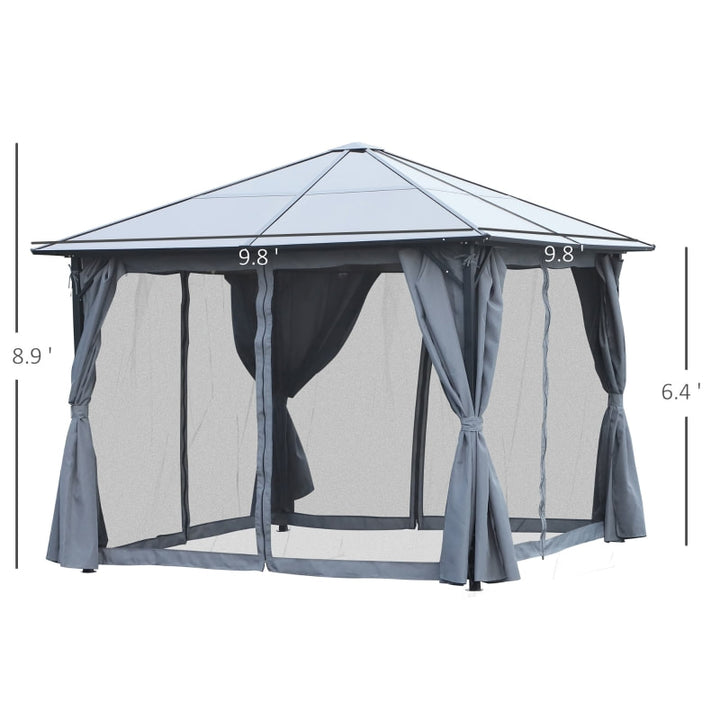 10’ x 10' Aluminum Metal PC Hardtop Gazebo Canopy Shelter w/ Curtains, Mesh Walls - Black, Grey