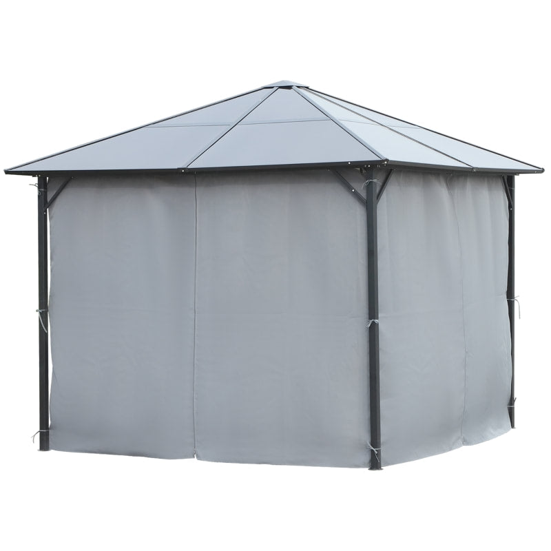 10’ x 10' Aluminum Metal PC Hardtop Gazebo Canopy Shelter w/ Curtains, Mesh Walls - Black, Grey